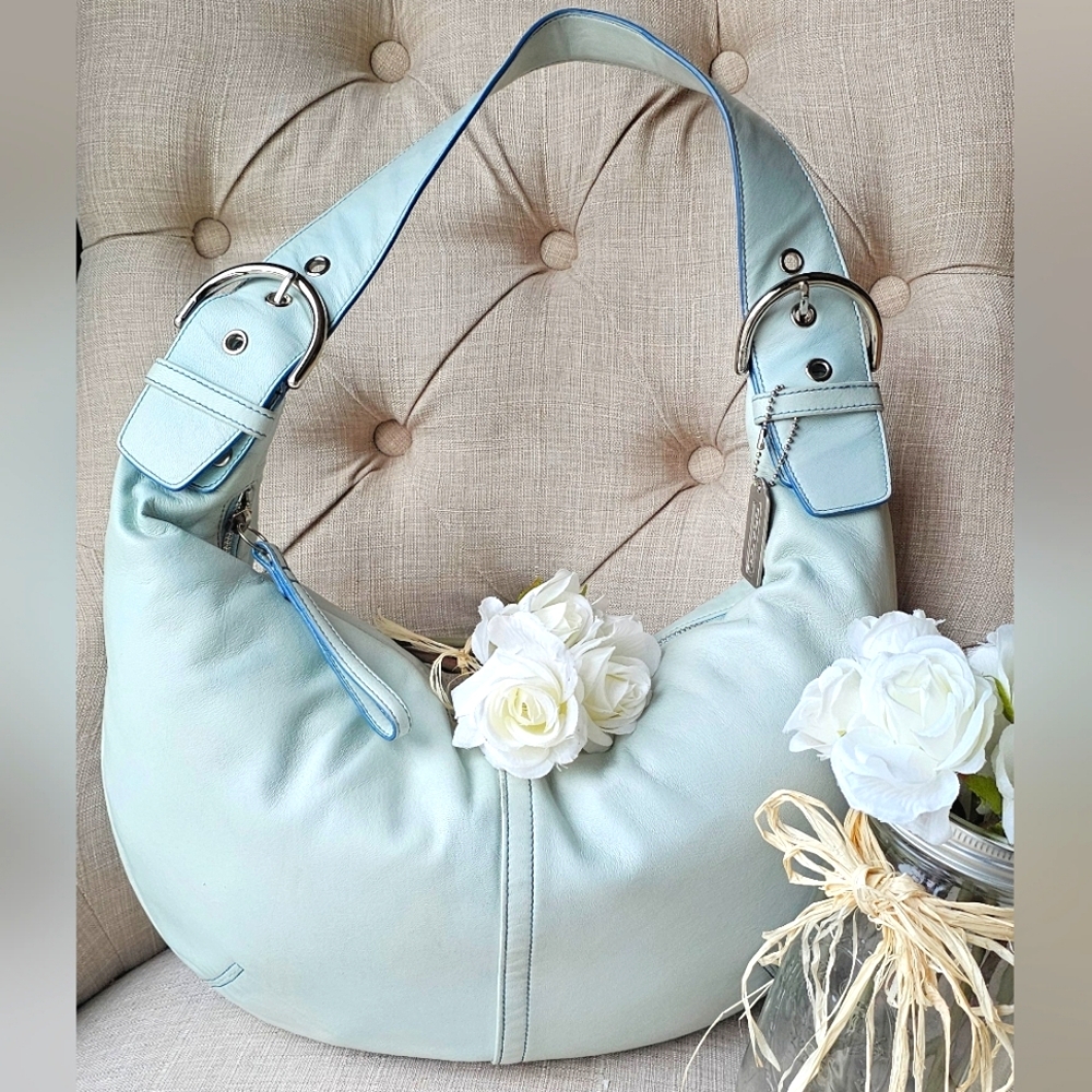 Vintage Coach Nappa Tortilla "Tort" Ergo Slouch Hobo Bag # 9619 ( Aqua )